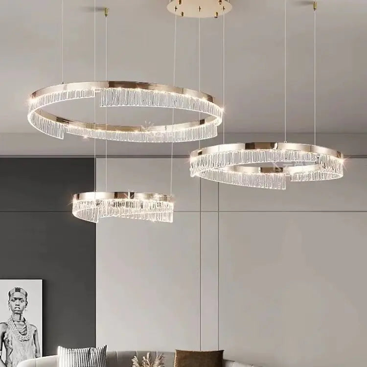 Afralia™ Pale Gold Ring LED Chandelier, Italian Art Deco Design for Living Room, Bedroom, Dining Room