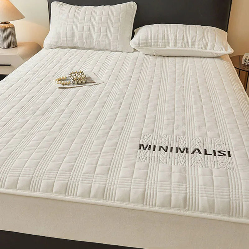 Afralia™ Luxe Velvet Embroidered Fitted Sheet: Non-Slip, Skin-Friendly, Quilted Home Decor