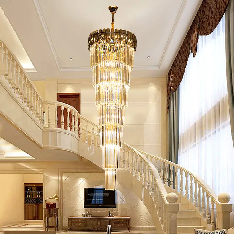 Afralia™ Luxury Crystal Chandelier Spiral Staircase Pendant Lights