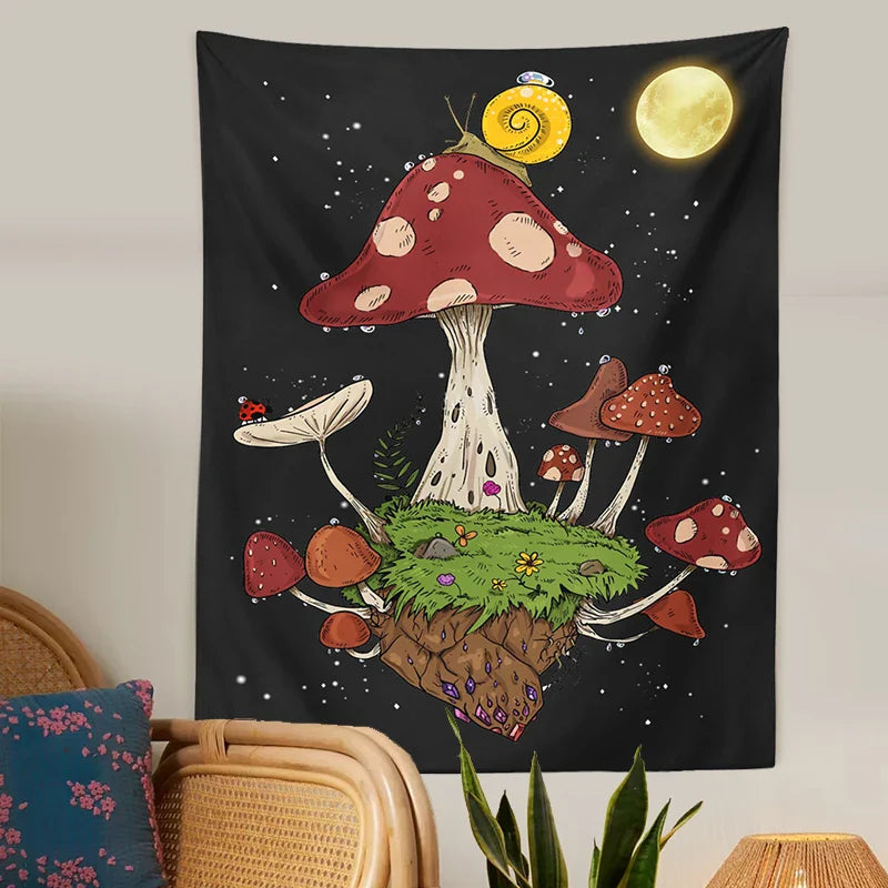 Moon Snail Tapestry Night Sky Wall Hanging by Afralia™ - Bohemian Home Decor