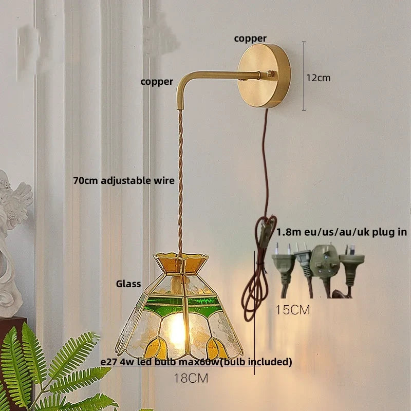 Afralia™ Glass Wall Lamp with Pull Chain Switch and Adjustable LED Light