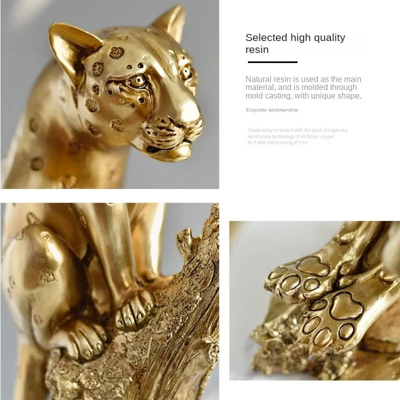 Resin Golden Leopard Statue, Office Decor, Home Ornament, Afralia™ Sculpture Gift