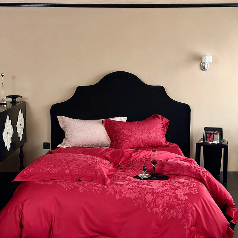 Afralia™ Silk Jacquard Egyptian Cotton Bedding Set with Duvet Cover, Sheet, Pillowcases