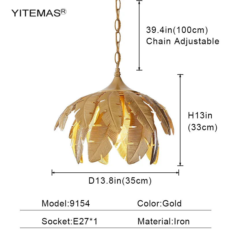 Afralia™ Gold Leaves Chandelier Small Pendant Lighting for Kitchen Island Hallway E27 Socket