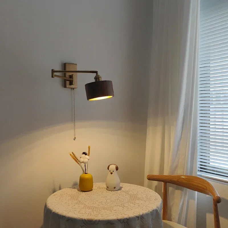 Afralia™ Wooden Wall Sconce LED Light - Modern Bedroom Beside Lamp - Left Right Rotate UP Down.