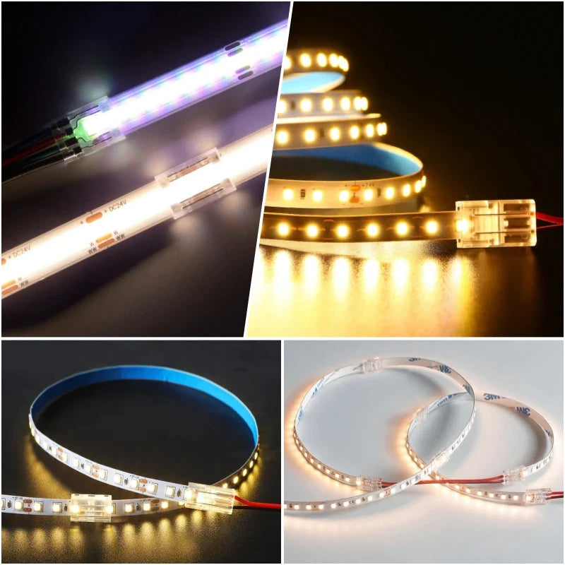 Afralia™ 2-Pin COB LED Strip Connectors for 2835 5050 SMD Tape Light, 90° Angle Fixed Clip