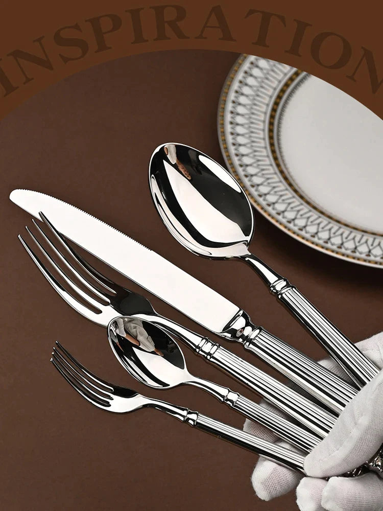 Afralia™ Golden Stainless Steel Flatware Set, 4Pcs Fork Knife Spoon Cutlery Kit.