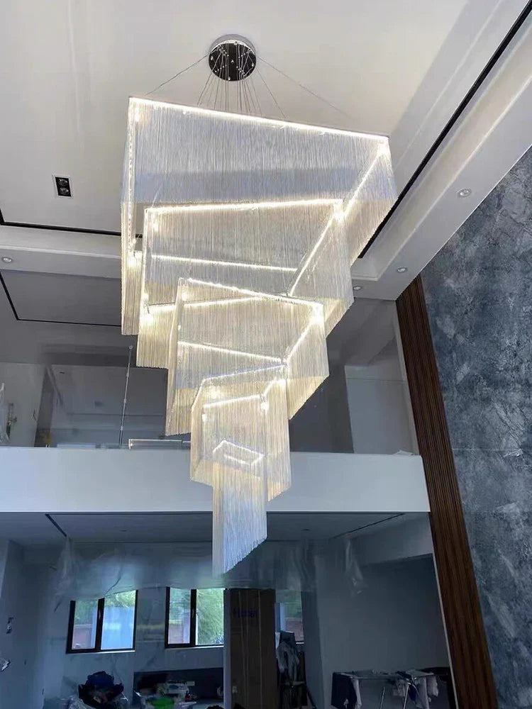 Afralia™ Modern Aluminum Chain Tassel Chandelier for Living Room Hotel, Artistic Large Size