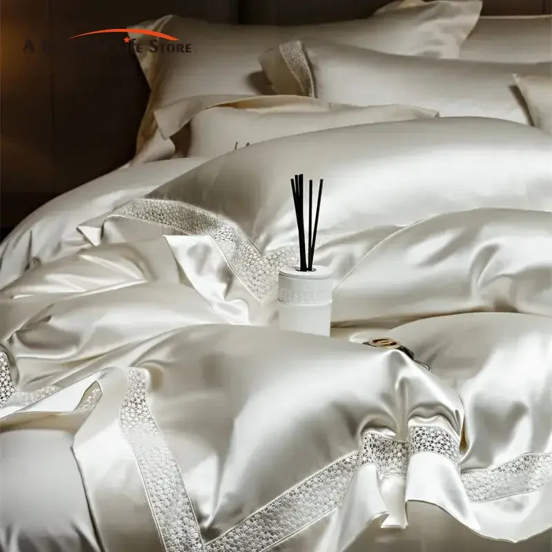 Afralia™ French Hollow Luxury Bedding Set with Lyocell Cotton Duvet Cover, Sheet & Pillowcases