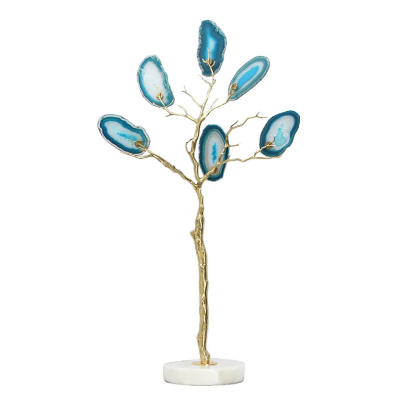 Afralia™ Golden Agate Tree Metal Decor Home Figurine Art Piece