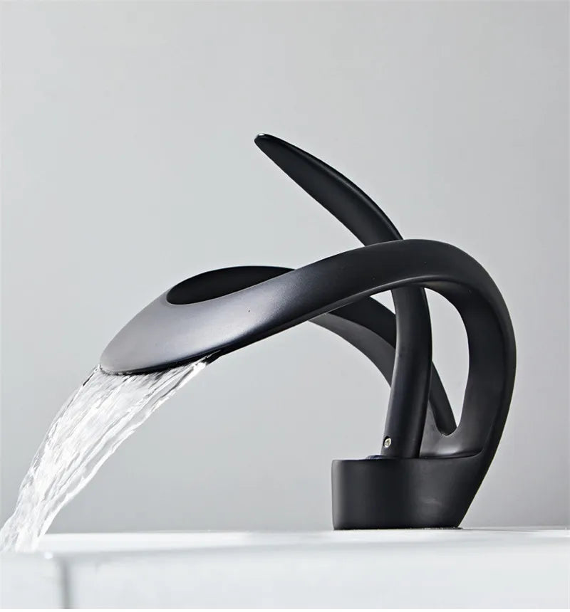 Afralia™ Black Brass Bathroom Basin Faucet With Waterfall Design