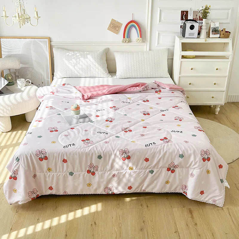 Afralia™ Cartoon Print Quilted Double Blanket for Queen Size Bed