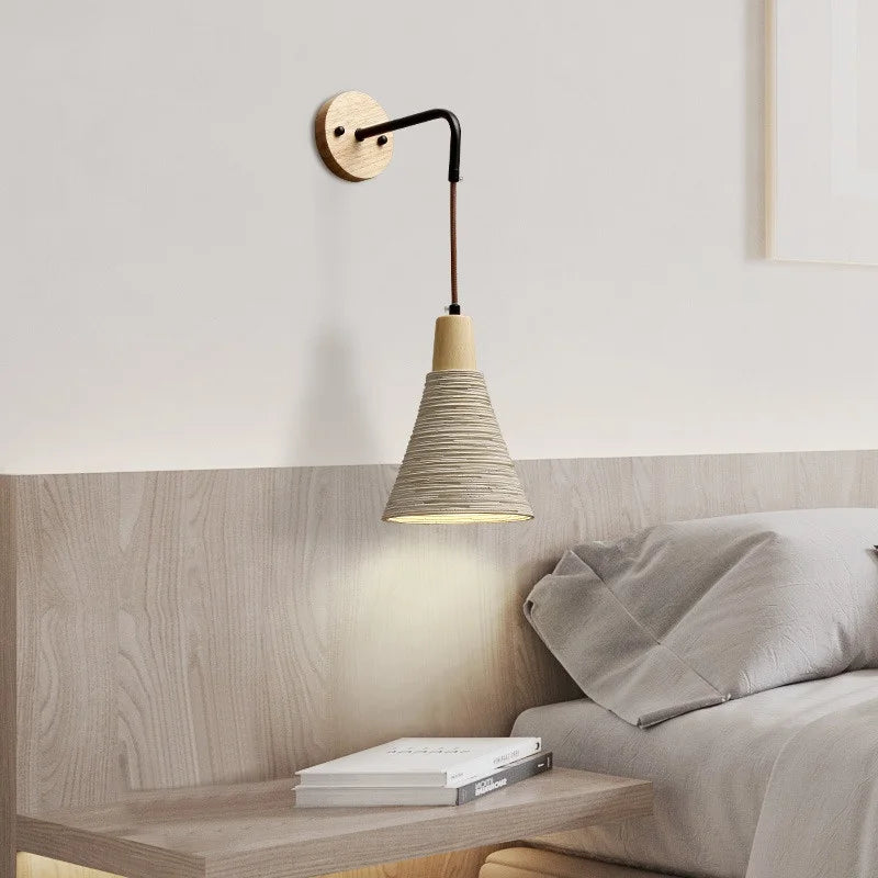 Afralia™ LED Cement Wall Light with Pull Chain & Wood Socket - Nordic Modern Sconce
