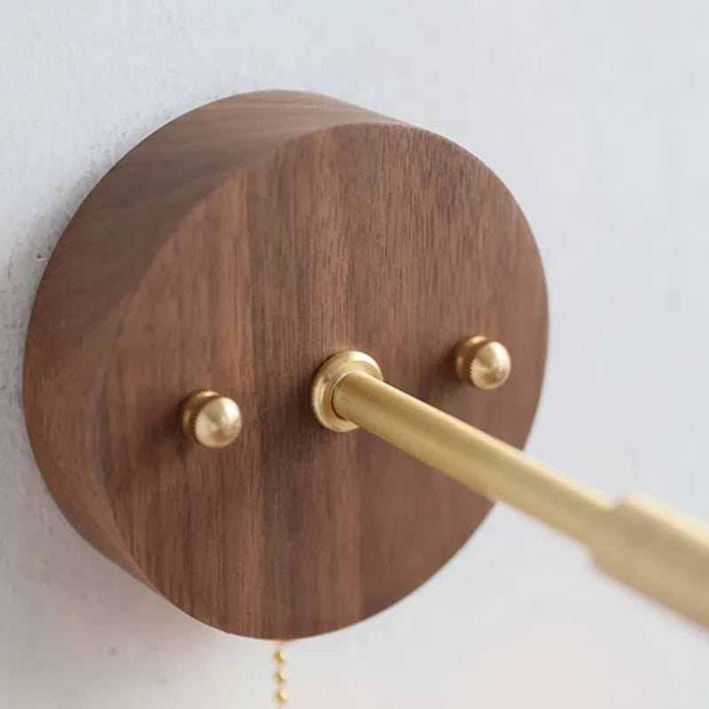 Afralia™ Glass LED Wall Light Walnut Wood Sconce Fixture Modern Nordic Lampara