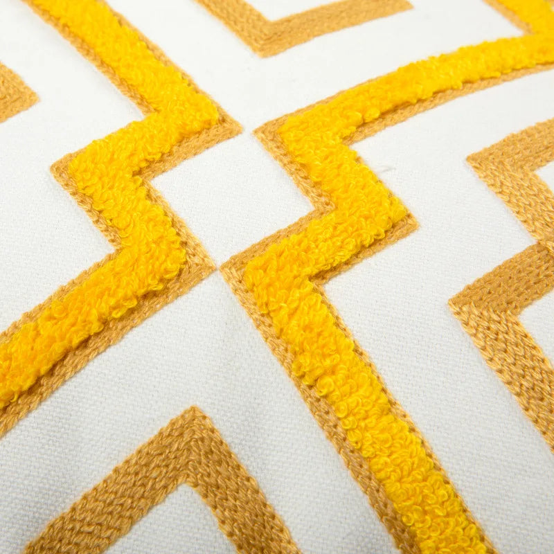 Afralia™ Nordic Embroidery Geometric Hugging Pillowcase in Yellow Blue - Fabric Cushion