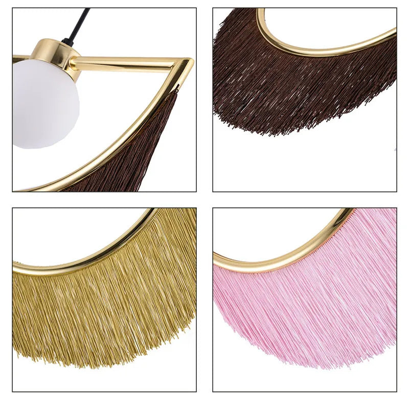 Afralia™ Coloured Tassel Glass Ball Pendant Light for Boho Minimalist Style Bedroom & Restaurant