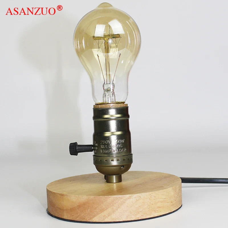 Afralia™ Vintage American Country Retro Style Wooden Table Lamp with E27 Base