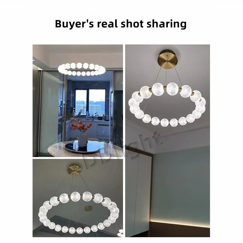 Afralia™ Modern Luxury Pearl Pendant LED Chandelier for Living Room and Bedroom