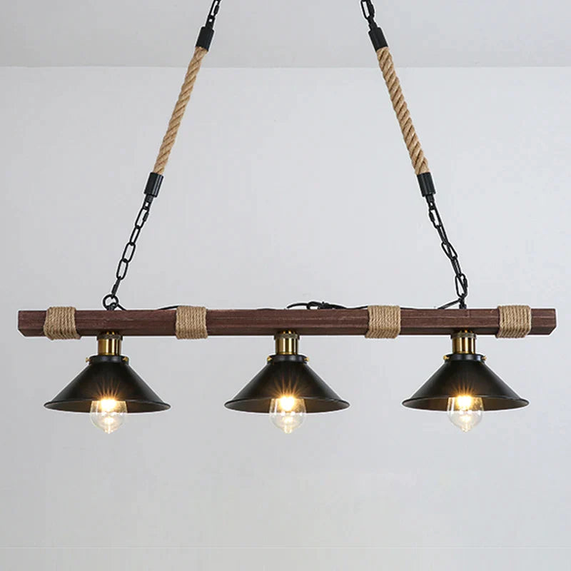 Afralia™ Rustic Wood Chandelier: Industrial Style Hemp Rope Pendant Light for Living Room or Restaurant