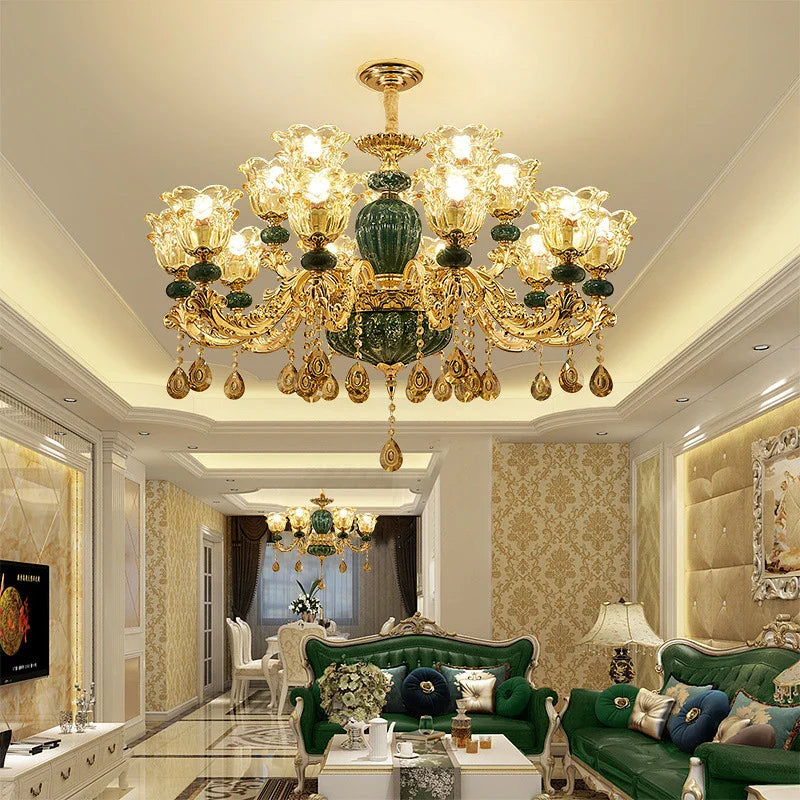 Afralia™ LED Crystal Ceramic Retro Ceiling Chandelier European Style Luxury Lamp