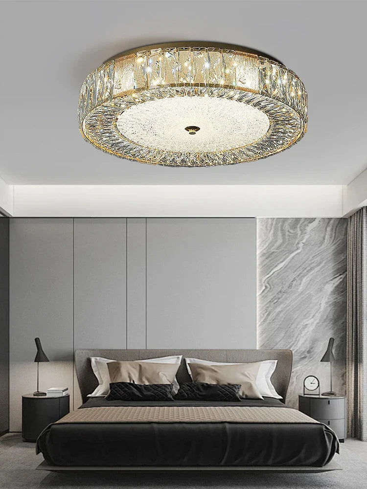 Afralia™ Modern Gold Stainless Steel Crystal Ceiling Light Fixture 2025 Bedroom