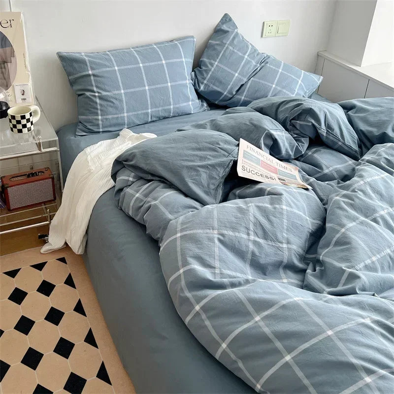 Afralia™ Japanese Style Cotton Printed 4Pcs Bedding Set with Double-Sided Design