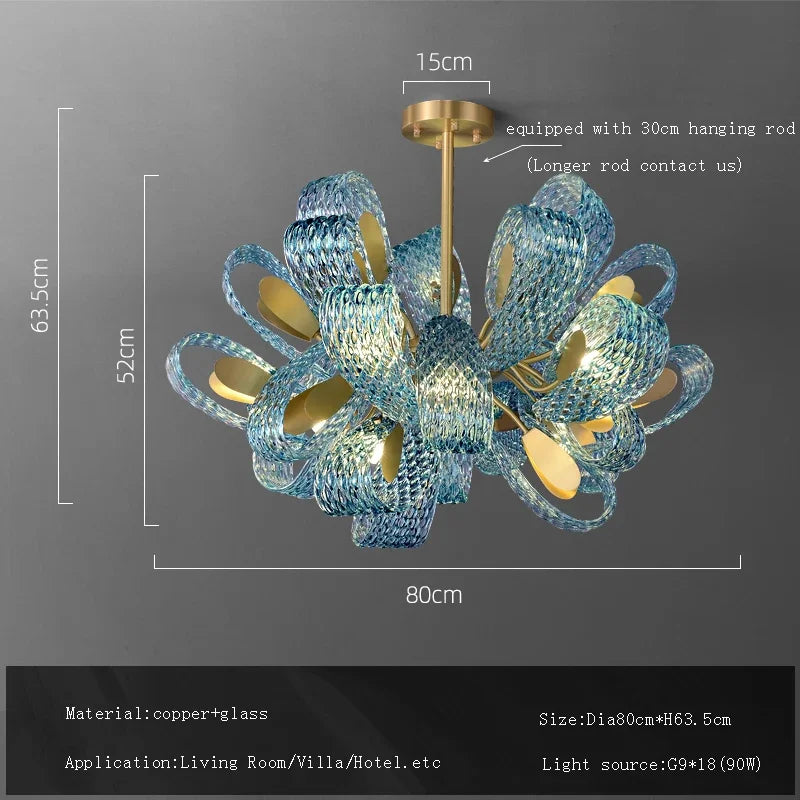 Afralia™ Peacock Blue Glass Shade Ceiling Chandeliers Lighting Luxe Home Decor Hanging Lights