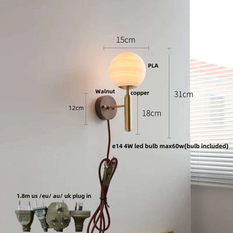 Afralia™ Moon LED Wall Lamp with Pull Chain Switch and Copper Base
