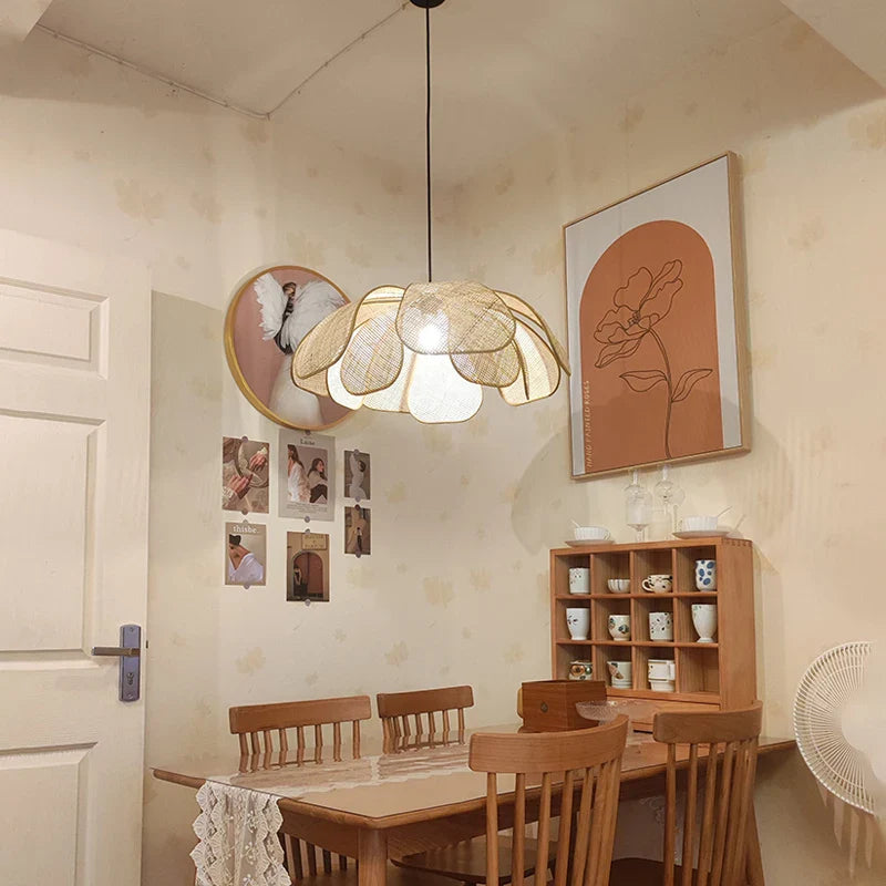Afralia™ Wabi Sabi RattanPetal LED Pendant Light for Home Decor and Lighting