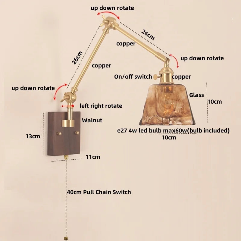 Afralia™ Rotatable Wood LED Wall Sconce with Pull Chain Switch.