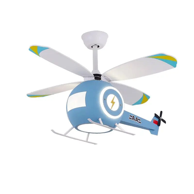Afralia™ Aircraft LED Ceiling Fan Light Remote Dimming Chandelier for Kids Bedroom