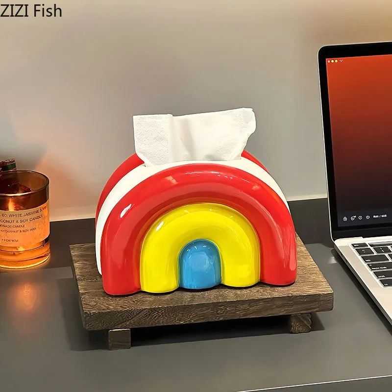 Rainbow Ceramic Tissue Box Afralia™ - Desk & Bedside Table Decoration