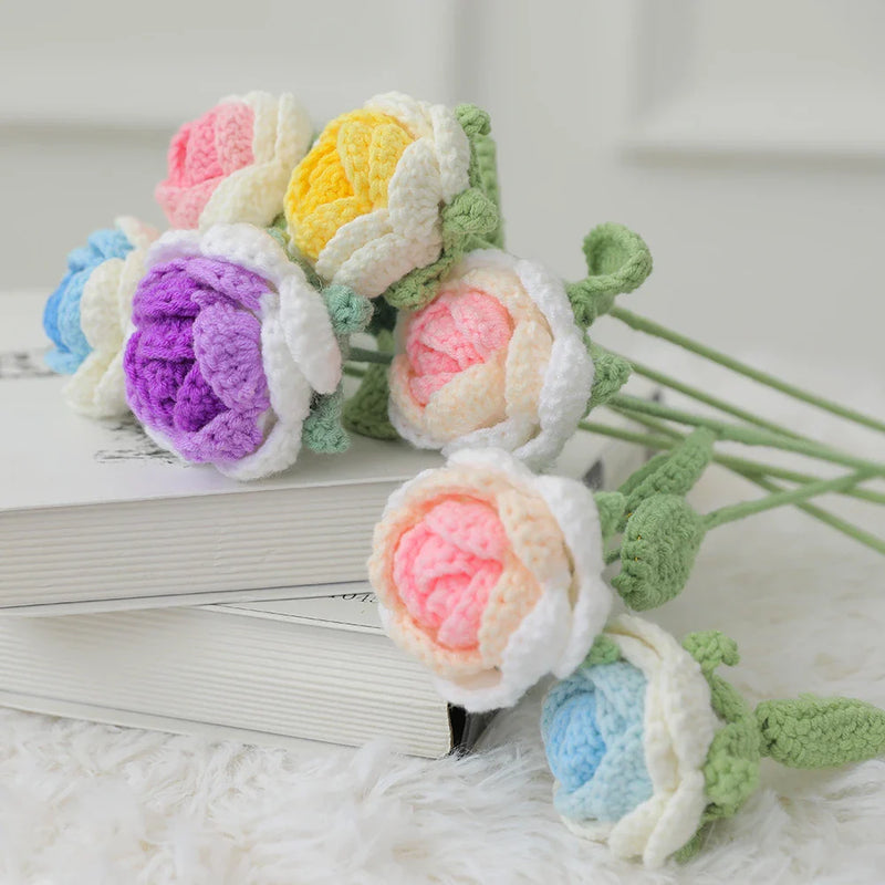 Afralia™ Knitted Rose Bouquet DIY Crochet Wedding Mother's Day Gift