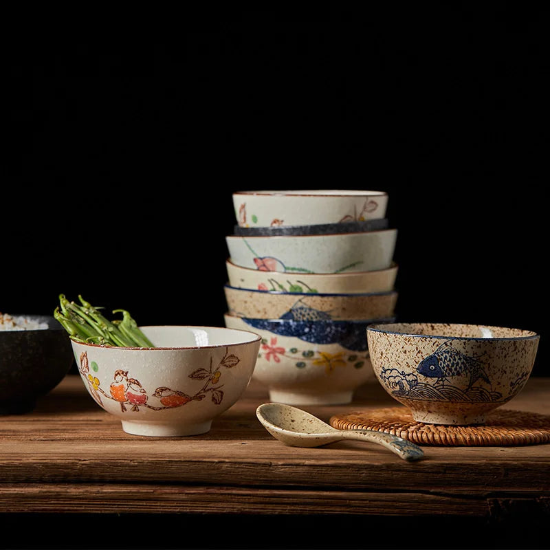 Afralia™ Ceramic Rice Bowl - Small Soup Noodle Bowl for Household and Hotel Kitchen