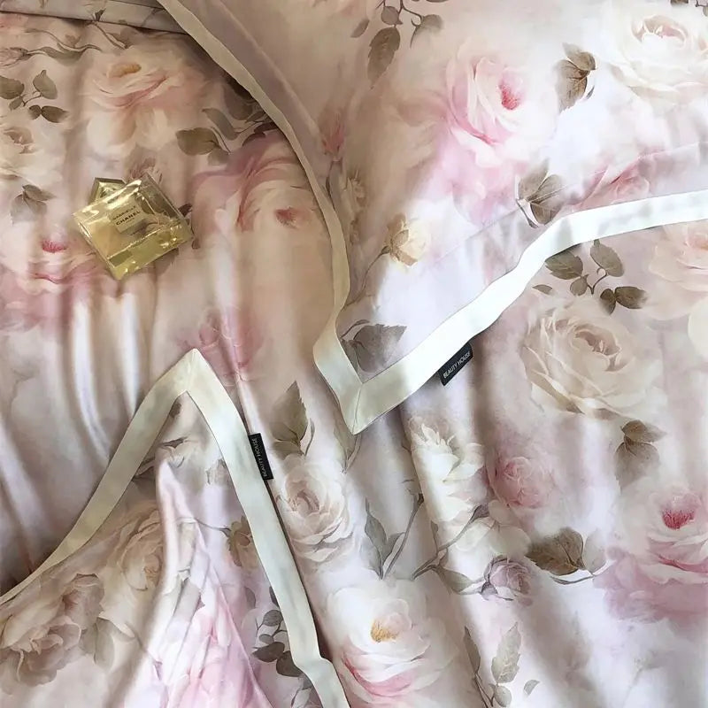 Afralia™ Pink Rose Flowers Print Bedding Set - 4Pcs