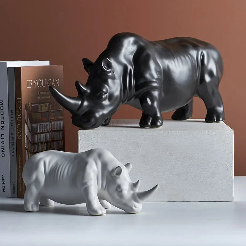 Afralia™ White Rhino Ceramic Animal Sculpture Home Decor Accent