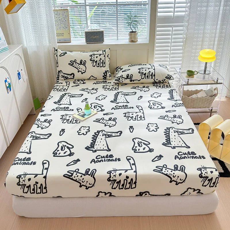 Afralia™ Queen Double Fitted Bed Sheet Coarse Cloth Mattress Cover - High-Quality Print