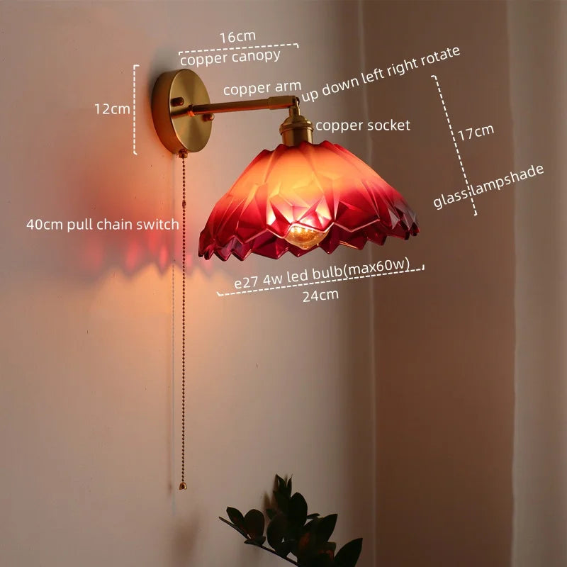 Afralia™ Japanese Style LED Glass Copper Wall Lamp Sconce for Restaurant, Bar, Bedroom, Bathroom