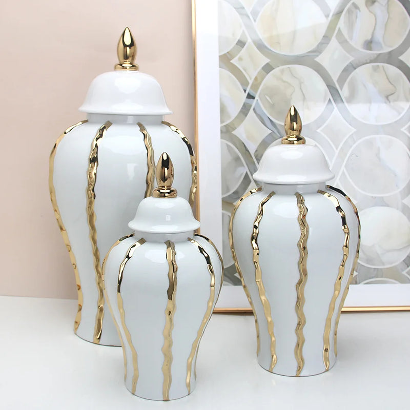 Afralia™ Gold Rim Ceramic General Pot Vintage Porcelain Vase Home Decoration