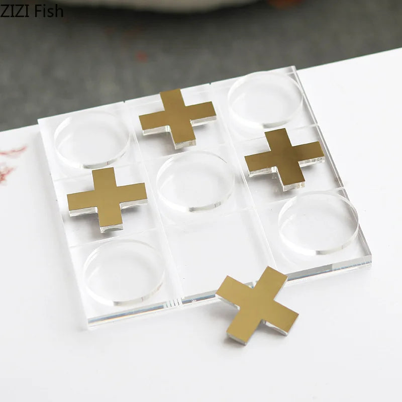 Afralia™ Acrylic Tic-Tac-Toe Chessboard Set: Geometric Artwork Ornaments & Chess Pieces