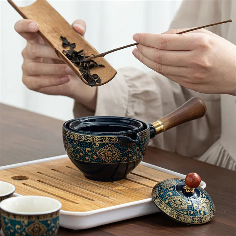 Afralia™ Rotating Teaware Set for Puer Chinese Gongfu Tea