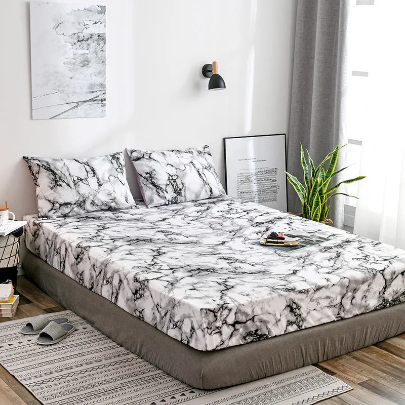 Afralia™ Nordic Marble Print Microfiber Fitted Bed Sheet - Soft & Comfortable King Size
