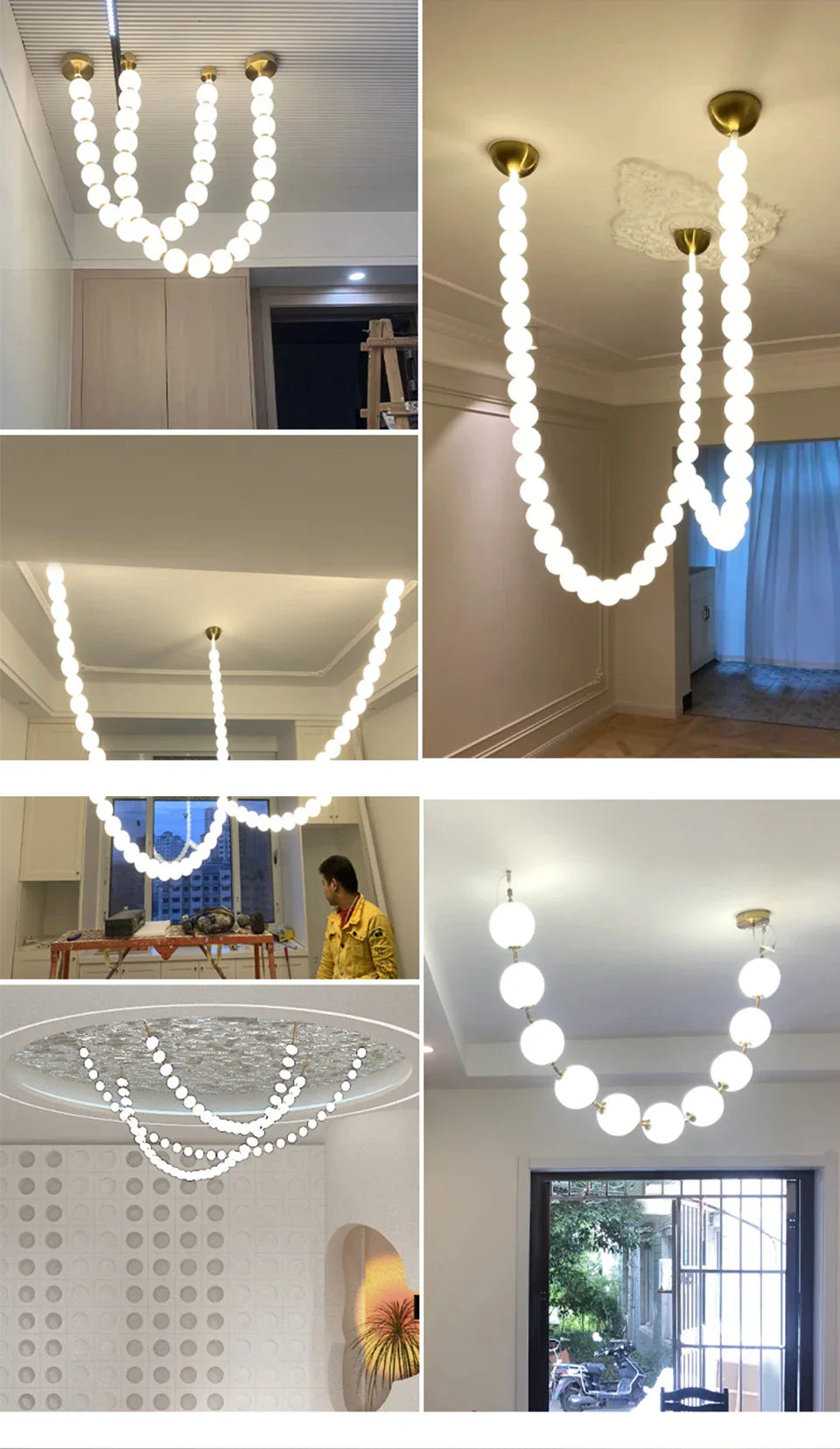 Afralia™ Pearl Necklace Chandelier: Modern Luxury Lighting for Staircase Living Room Foyer