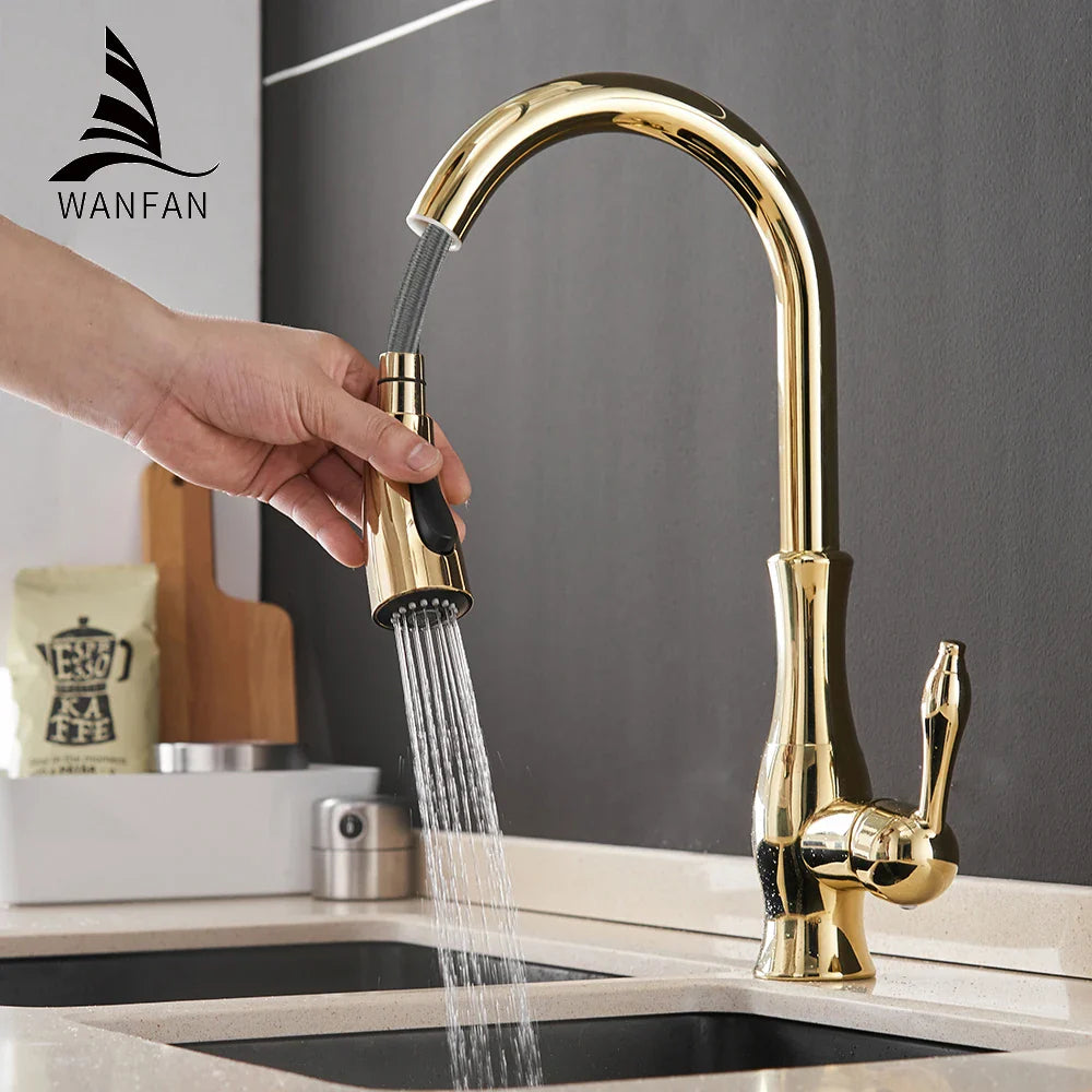 Afralia™ Gold Kitchen Faucet Single Handle Pull Out Tap Mixer Swivel Water Mixer