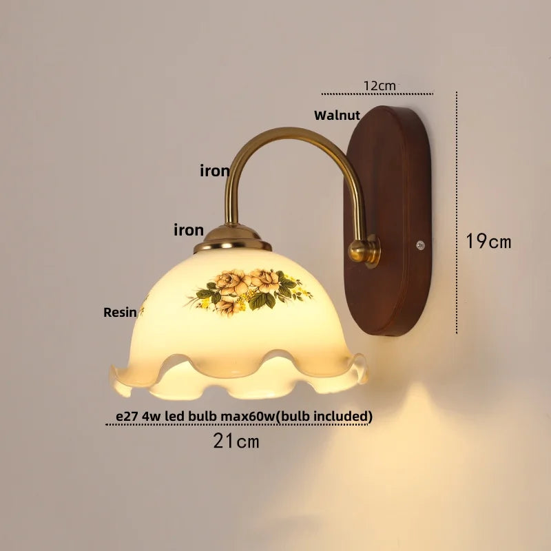 Afralia™ Modern Walnut Wood LED Wall Light Fixture with Pull Chain Switch