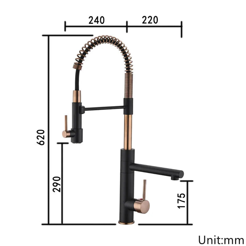 Afralia™ Brushed Gold Kitchen Faucet with Pull Down Black Spring Spout - Hot Cold Mixer