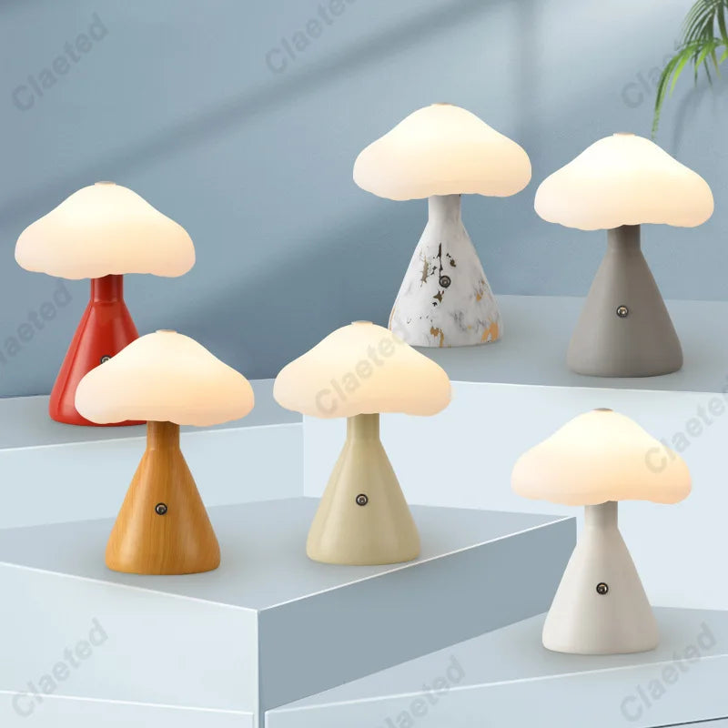 Afralia™ LED Mushroom Night Light Touch Switch Bedside Lamp Kid's Room Decor