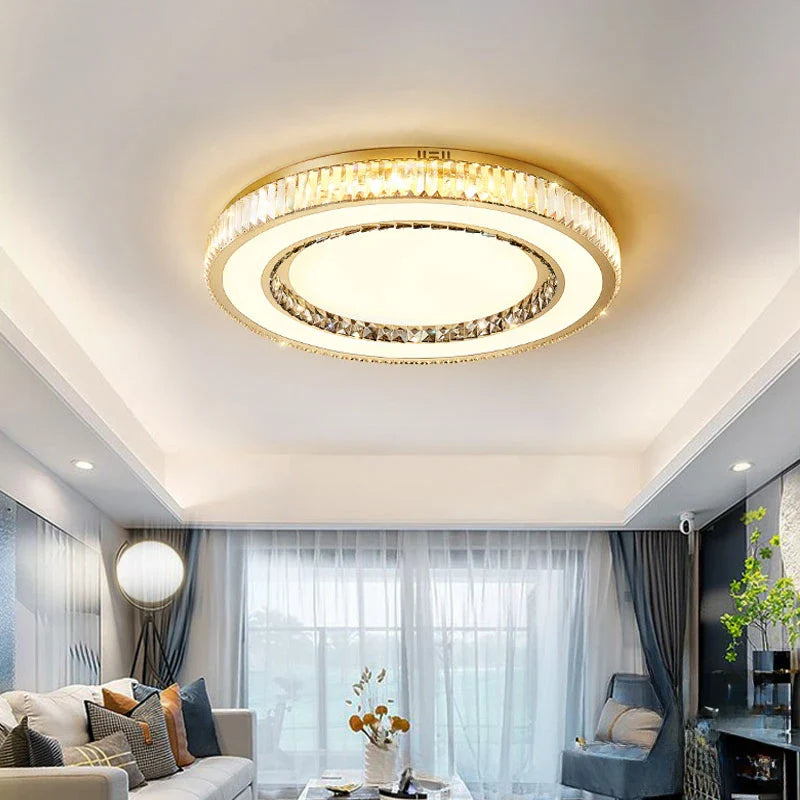 Afralia™ Gold Crystal Ceiling Lamp Double Layer Modern Chandelier Led Glossy Bedroom Decor