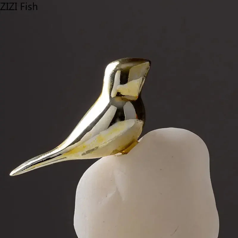 Afralia™ Golden Bird Statue Crystal Base Desk Ornament, Gold-plated Modern Home Decoration