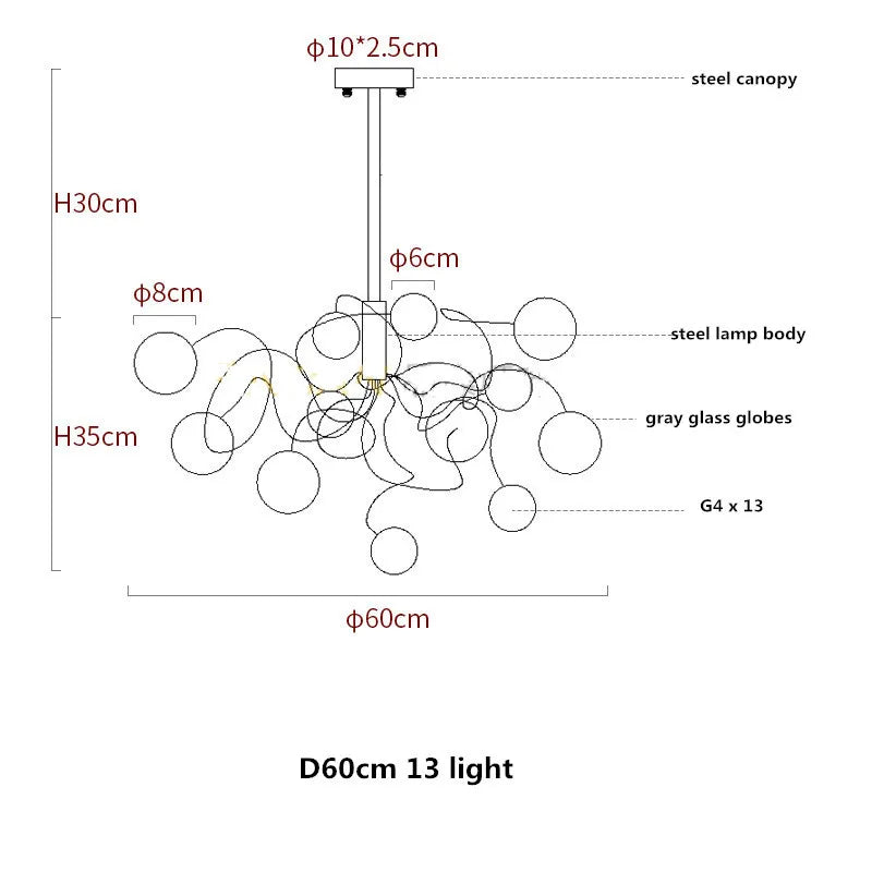 Afralia™ Smoky Gray Glass Chandelier with Chrome Plate - Modern Dining Room Pendant Lighting